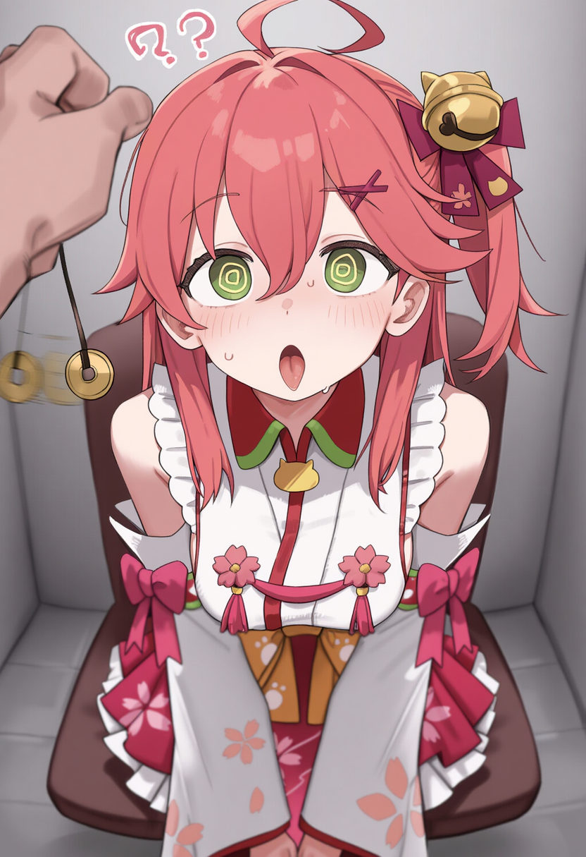 ai_art hololive miko_sakura pink_hair spiral spiral_eyes symbol_in_eyes tagme