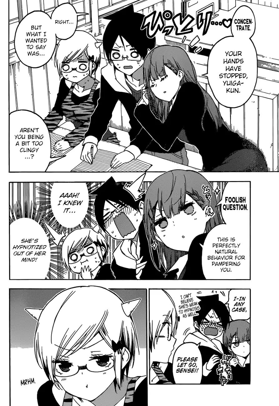 accidental_hypnosis blonde_hair comic glasses long_hair mafuyu_kirisu monochrome ogata_rizu pink_hair scarf short_hair teacher text translated we_never_learn yuiga_nariyuki