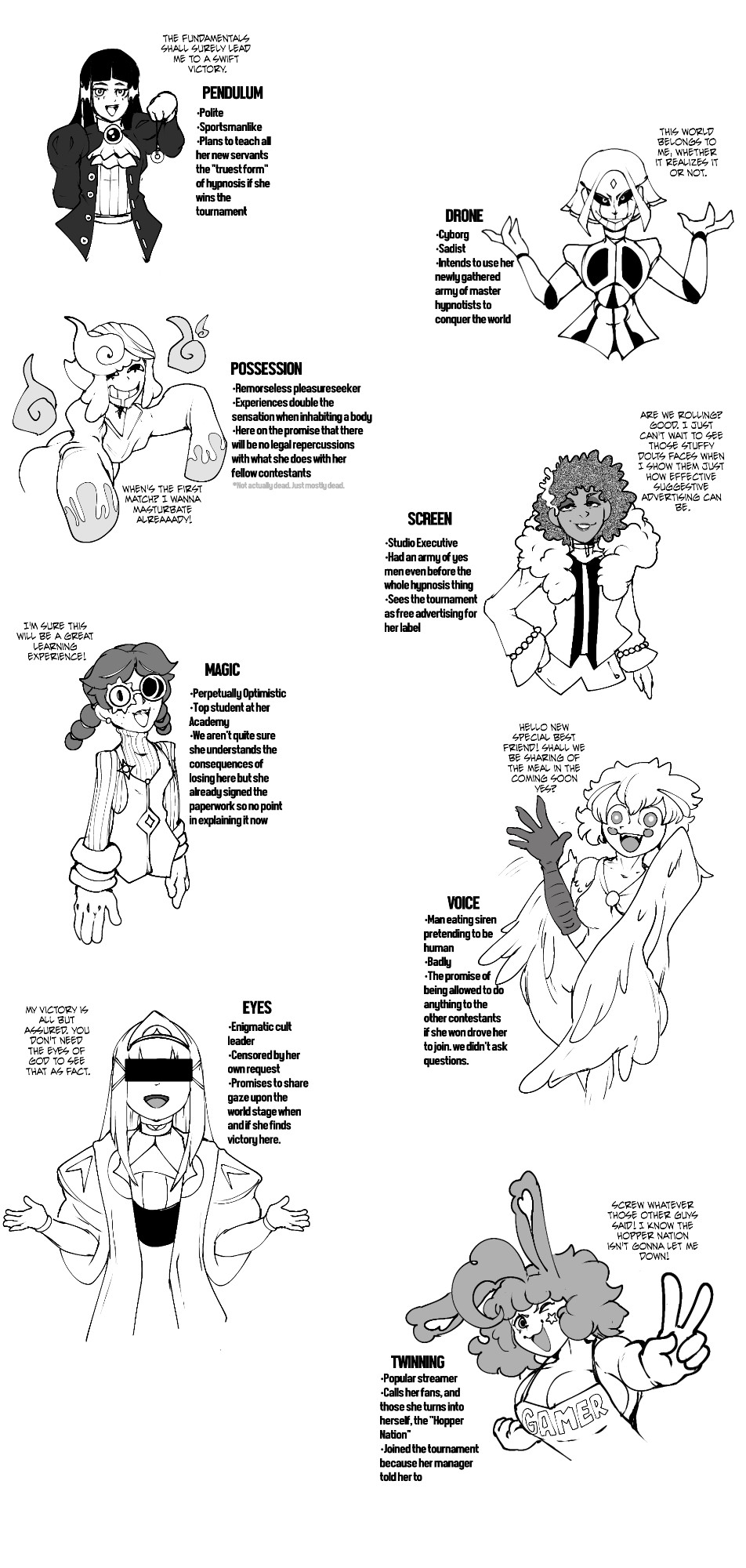 aware character_profile clothed dialogue english_text faetomi female_only multiple_girls one_eye_open original simple_background text v white_background wink