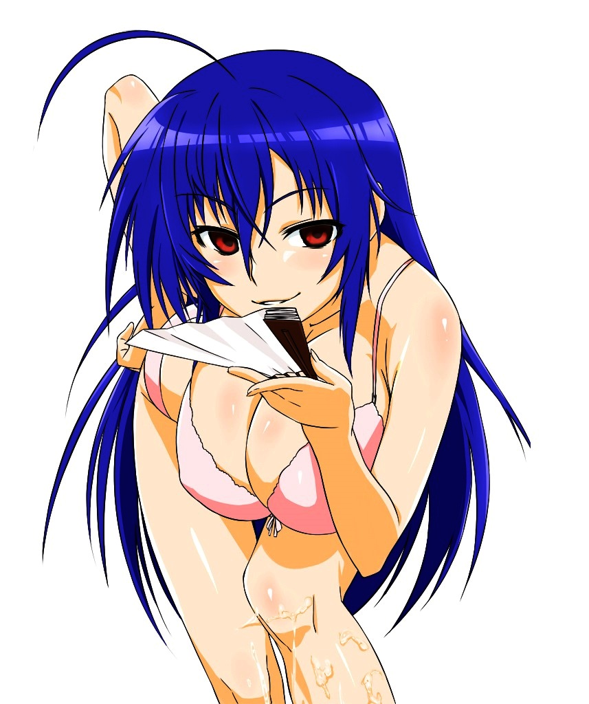 bikini blue_hair breasts empty_eyes large_breasts long_hair medaka_box medaka_kurokami red_eyes smile