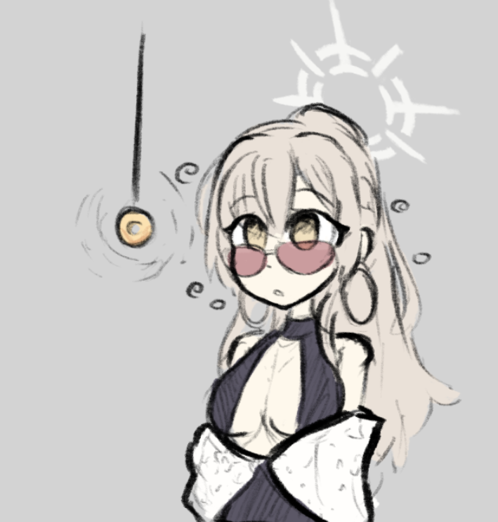 blonde_hair blue_archive earrings female_only femsub glasses grey_background halo nagisa_(blue_archive) original pendulum simple_background skecchyartist swimsuit yellow_eyes