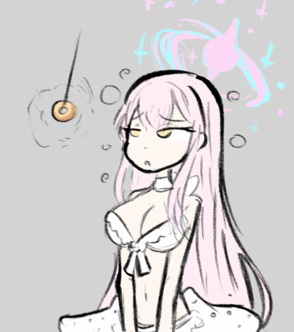 blue_archive female_only femsub grey_background halo mika_(blue_archive) original pendulum pink_hair simple_background skecchyartist swimsuit yellow_eyes