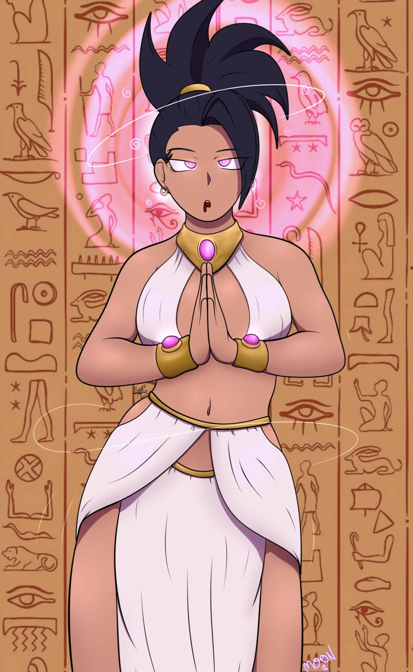 black_hair clothed collar dazed dragon_ball dragon_ball_super earrings empty_eyes female_only femsub glowing_eyes harem_outfit hypnovember kale loincloth m00n_key midriff navel open_mouth pink_eyes ponytail sideboob