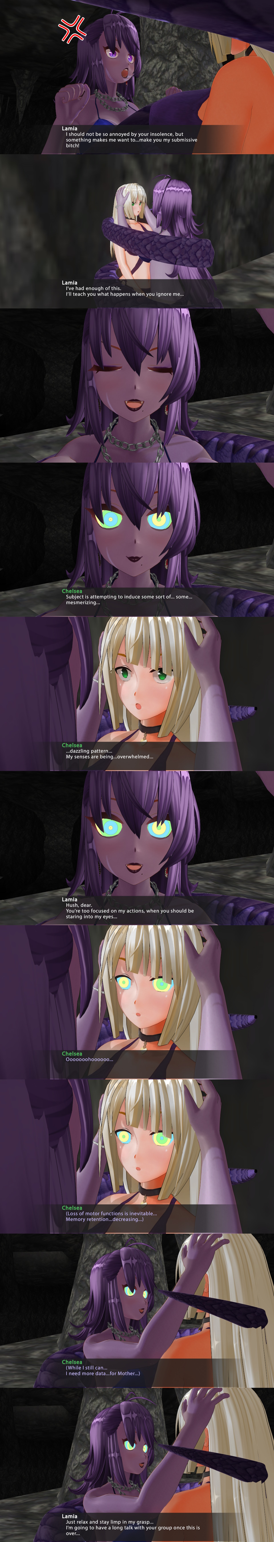 3d altered_common_sense altered_perception chelsea_(mc_trap_town) comic custom_maid_3d_2 dialogue english_text female_only femdom femsub kaa_eyes kamen_writer_mc mc_trap_town screenshot snake_girl tech_control text unaware xlmpth