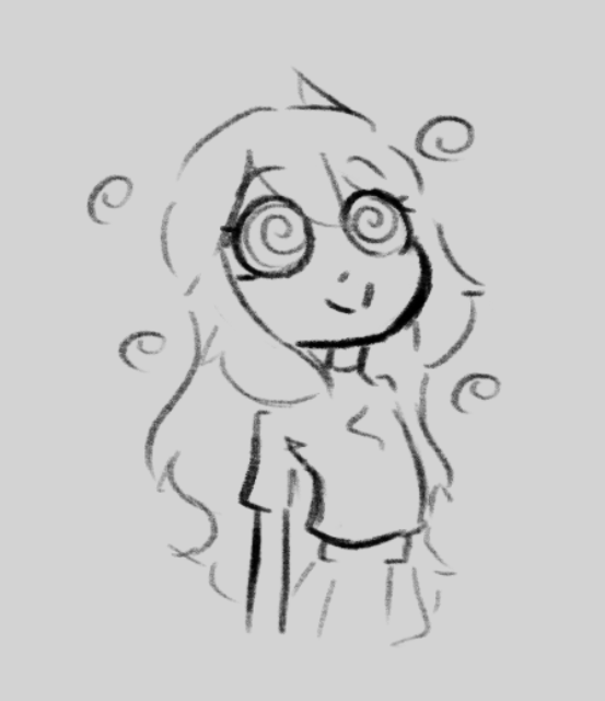 female_only femsub grey_background happy_trance milly_(skecchyartist) original simple_background skecchyartist sketch skirt spiral spiralwash_eyes very_long_hair