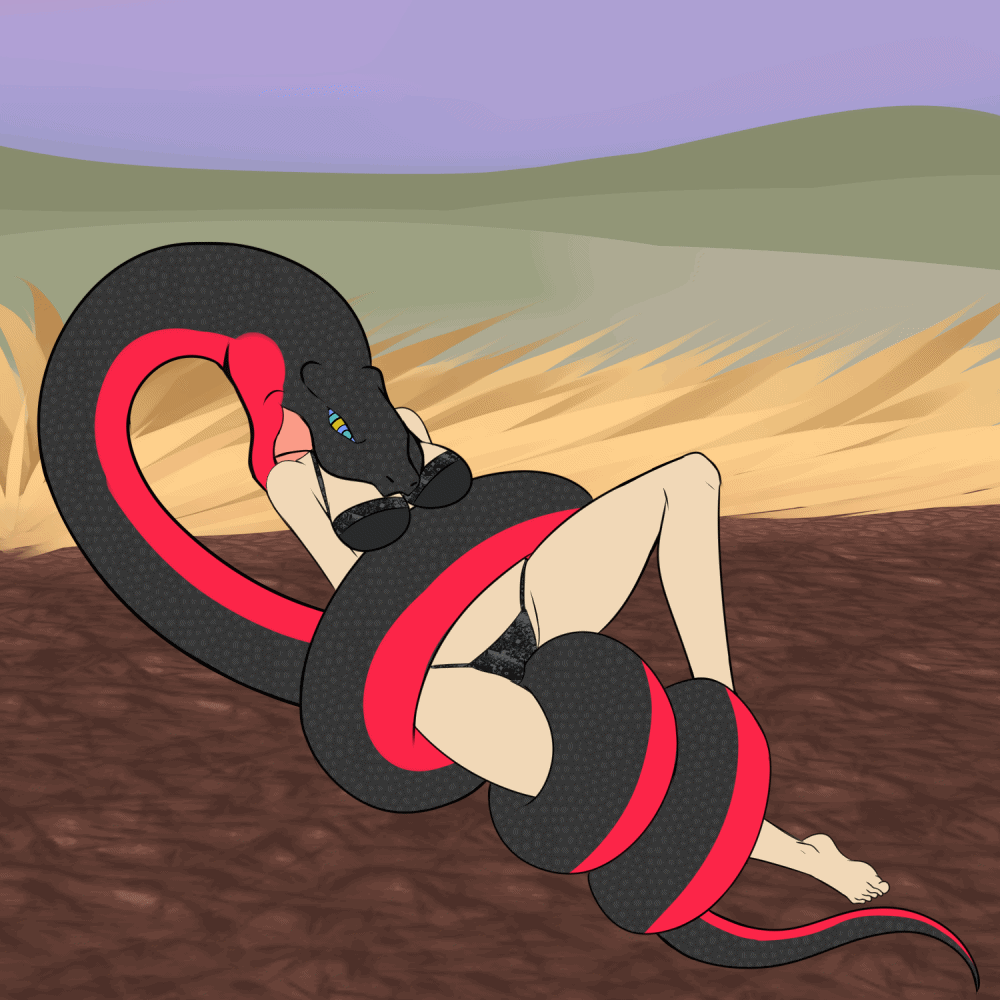 animated animated_gif black_bra black_panties coils commander_shepard femsub kaa_eyes katsiika mass_effect red_hair snake vore x-ray