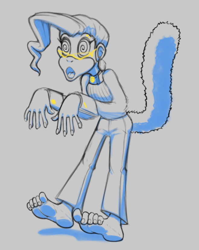 donkey_kong_(series) earrings feet femsub furry glasses jewelry monkey_girl nintendo open_mouth pentaguy poppy_kong spiral_eyes tagme tail