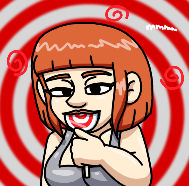 angie_(supertechno324) candy femsub hypnotic_food hypnovember latex original red_hair short_hair simple_background spiral spiral_background supertechno324