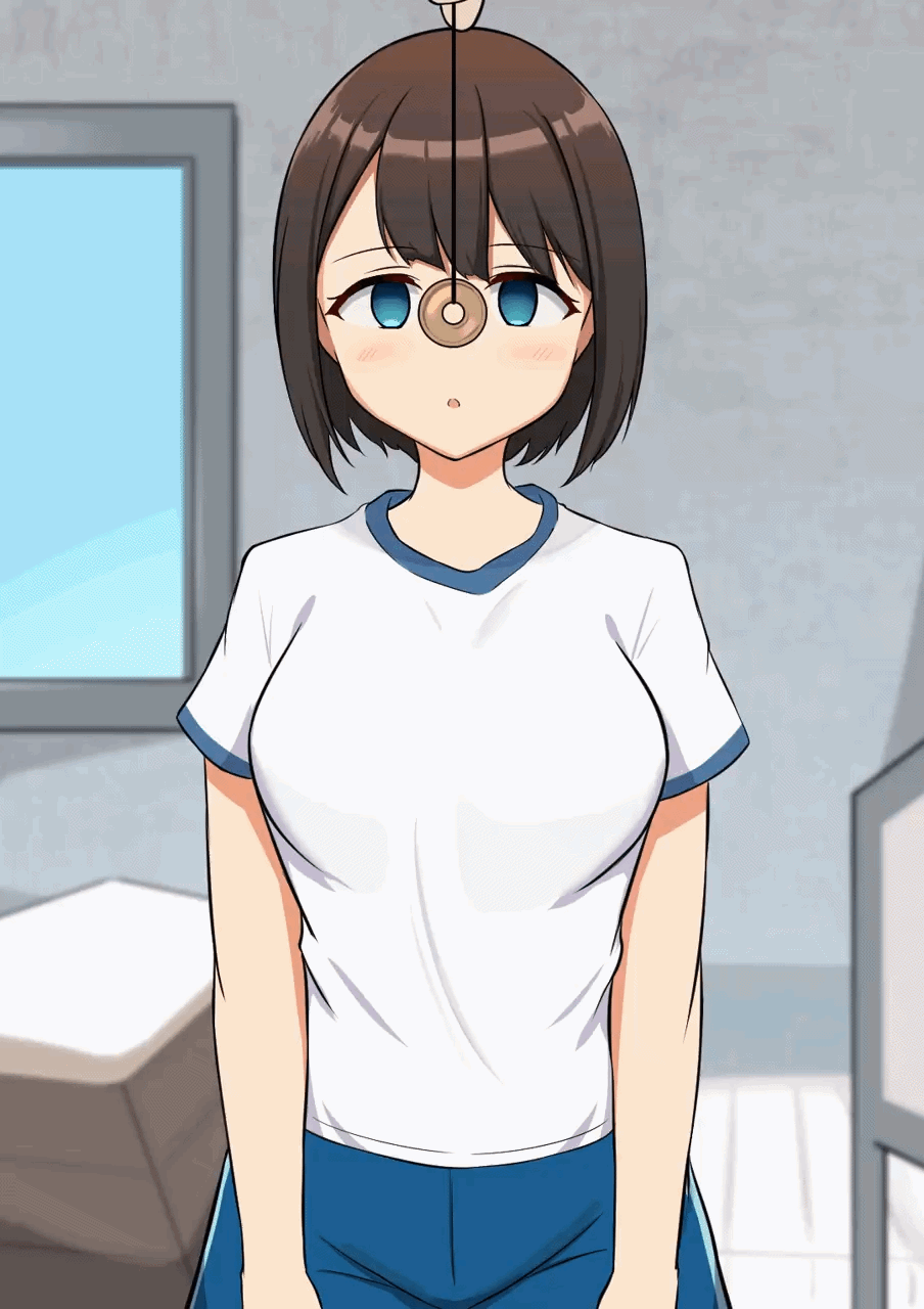 animated animated_gif blue_eyes bouncing_breasts brown_hair empty_eyes expressionless femsub haruduki navel nipples pants pendulum pov pov_dom school_uniform short_hair topless undressing