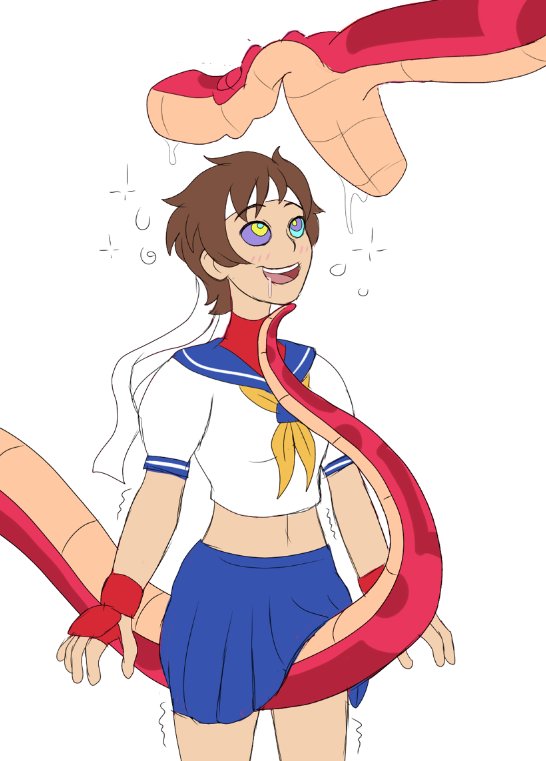 blush brown_hair coils crotch_rub drool femsub happy_trance headband imminent_vore kaa_eyes maledom original plsgts saalim_(plsgts) sakura_kasugano school_uniform short_hair skirt skirt_lift smile snake street_fighter tail tomboy vore