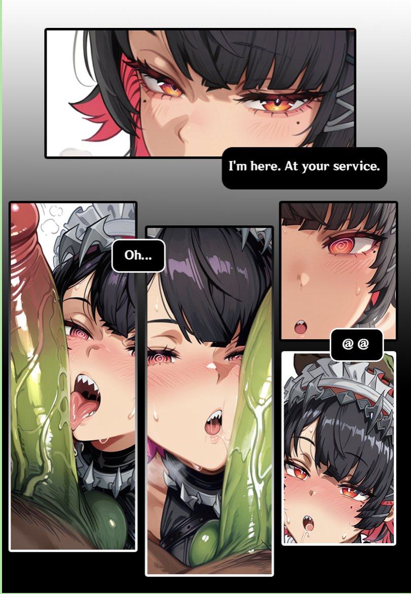 ai_art ellen_joe maid maid_headdress oral penis short_hair silvericonic_(manipper) symbol_in_eyes zenless_zone_zero