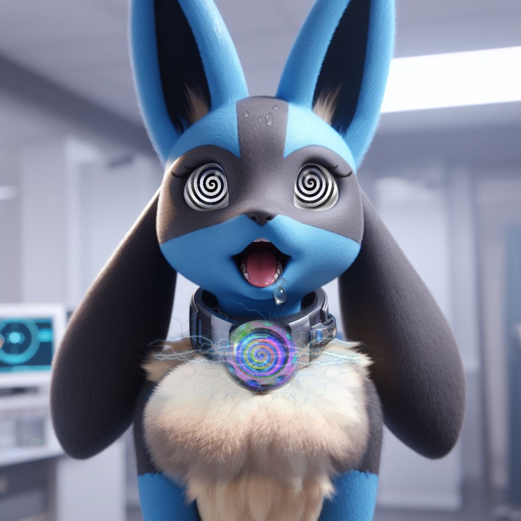 ai_art animal_ears collar drool female_only femsub furry happy_trance lucario nintendo pokemon pokemon_(creature) spiral spiral_eyes tech_control thehypnopotamus tongue