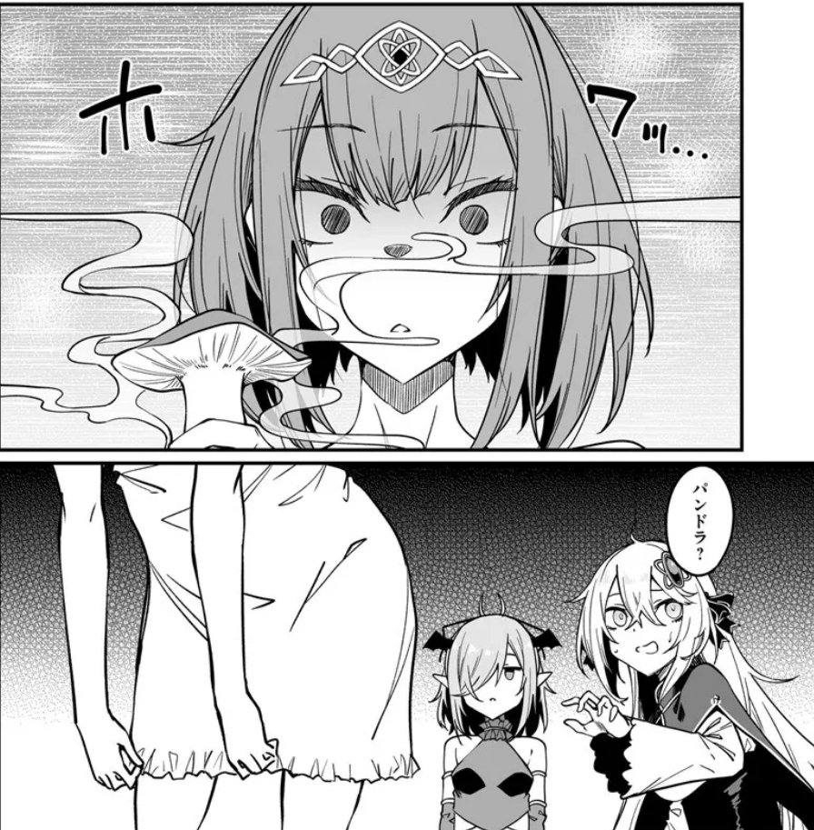 character_request demon_girl empty_eyes female_only femsub fujihan furoufushi_shoujo_no_naedoko_ryokouki hypnotic_smell long_hair monochrome pandora_(furoufushi) screenshot short_hair tagme translation_request