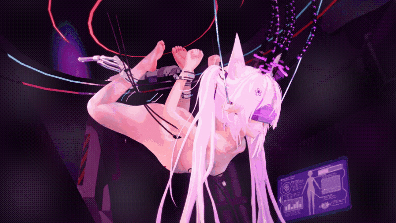 3d animal_ears animated animated_gif arms_above_head ass bangs brain_injection breast_sucking breasts cables cuffs femsub flat_chest hair_ornament koikatsu! milking_machine monitor nekoailuliya nude original resisting restrained small_breasts spread_legs tech_control twintails visor wires
