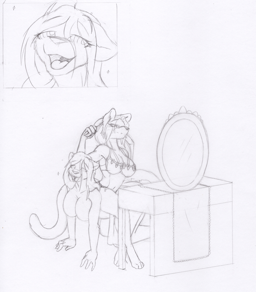 chair dancer felicia_(trozeles) femdom femsub furry happy_trance human_furniture jadira_(alexander717) mirror nude original panther_girl sitting sketch spiral_eyes tierafoxglove tiger_girl