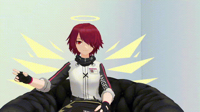 3d airmotor angel angel_girl animated animated_gif arknights black_skirt clothed couch doctor_(arknights) empty_eyes exusiai_(arknights) eye_roll femsub finger_to_forehead fingerless_gloves gloves hair_covering_one_eye halo hand_wave hoodie id_card jacket limp maledom mmd open_mouth petting red_hair short_hair sitting skirt sleep_command traditional_hypnosis white_eyes wings zipper