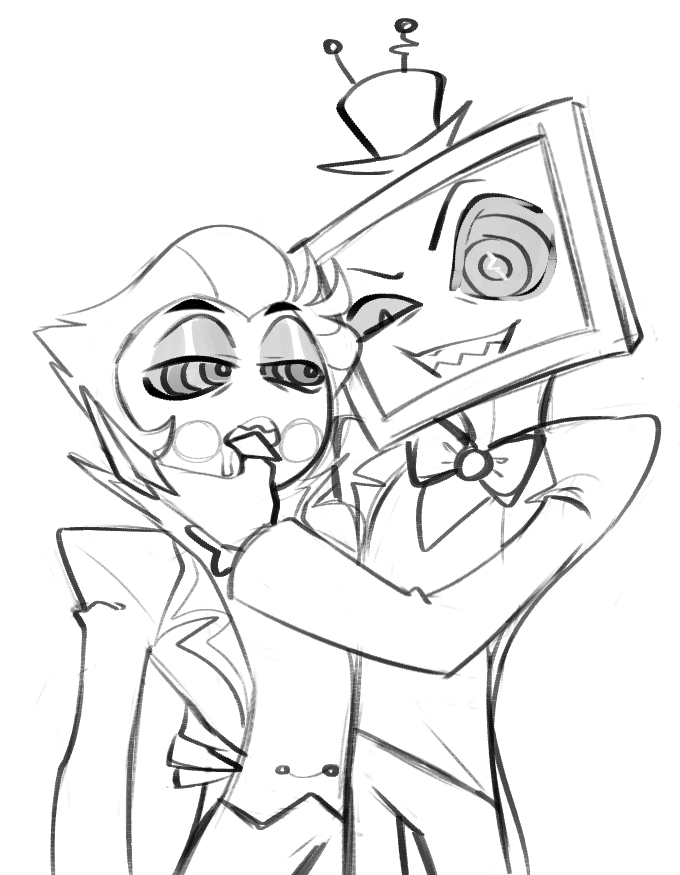 drool evil_smile finger_in_mouth hazbin_hotel lucifer_(hazbin_hotel) male_only maledom malesub ring_eyes shigarakikin sketch vox