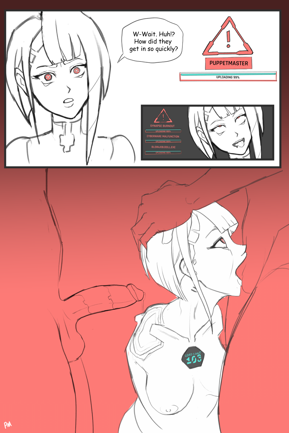 ahegao amputee artist_request bad_end breasts cyberpunk_(series) cyberpunk_2077 cyberpunk_edgerunners fellatio femsub hacking lucy_(cyberpunk) lucyna_kushinada maledom oral penis symbol_in_eyes tech_control transformation