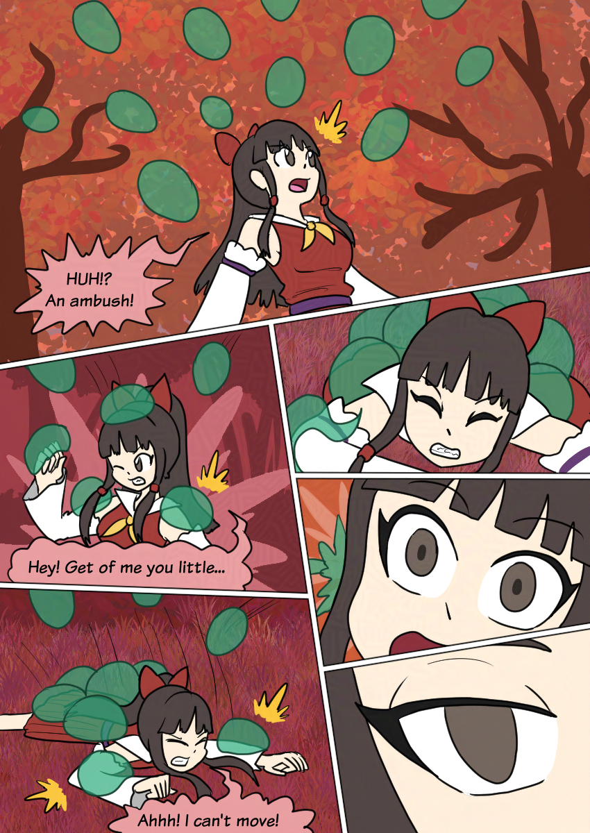 brain_injection brown_eyes brown_hair comic empty_eyes femsub long_hair mythkaz possession reimu_hakurei slime tagme text touhou