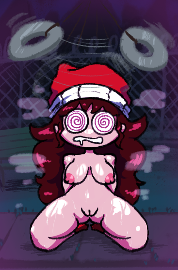 algob4v beanie breasts brown_hair coin drool female_only femsub friday_night_funkin&#039; girlfriend_(friday_night_funkin&#039;) hat kneeling light_skin lullaby_girlfriend night nude outdoors pendulum public_use red_hair solo spiral_eyes thick_thighs thighs