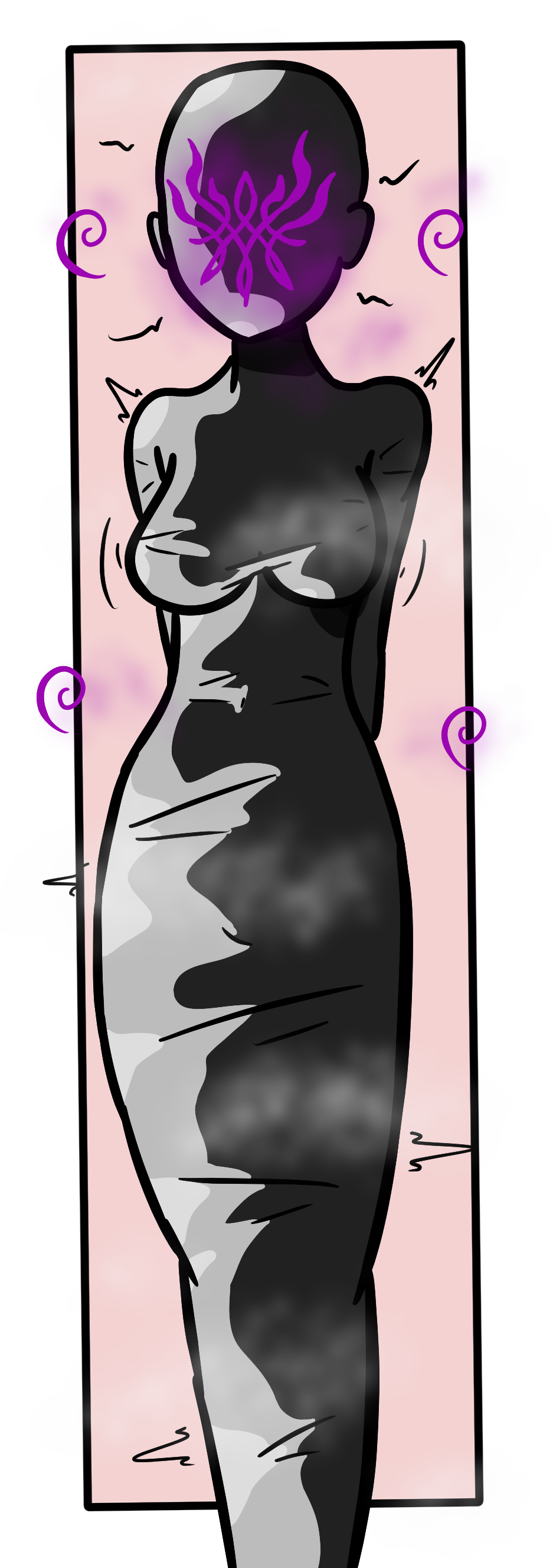 bodysuit bondage breasts breath corruption faceless female_only femsub hypnotic_gas illumina latex pink_background resisting rubber simple_background solo symbol transparent_background trembling