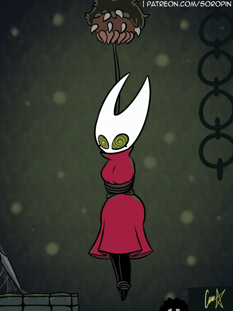 animated animated_gif bondage femsub hollow_knight_(series) hornet_(hollow_knight) insect plant shyker soropin spiral_eyes spiralwash_eyes symbol_in_eyes
