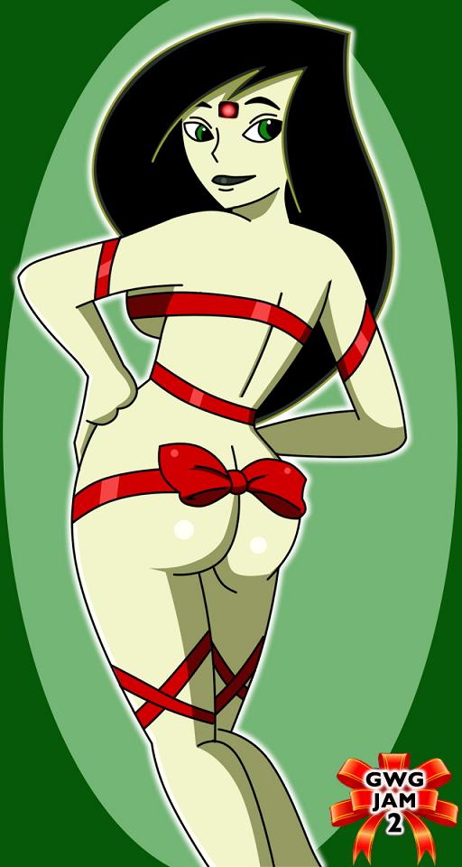 ass black_hair christmas disney female_only femsub happy_trance hypnotic_accessory kim_possible_(series) long_hair microchip naked_ribbon ribbon shego solo tech_control western