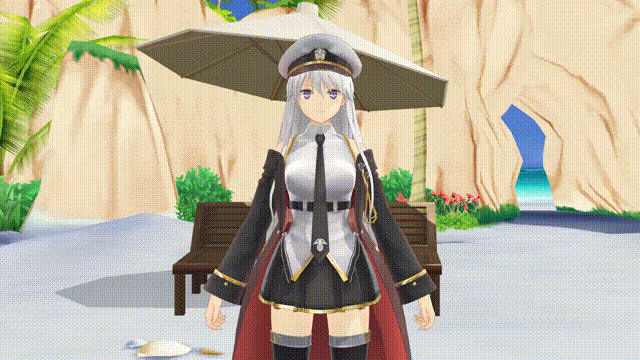 3d airmotor animated animated_gif azur_lane bare_shoulders beach belt black_skirt cape clothed coat confused dress_shirt enterprise_(azur_lane) female_only femsub hat knee-high_boots long_hair military_hat military_uniform mmd purple_eyes saluting skirt standing standing_at_attention thighhighs tie white_hair whitewash_eyes