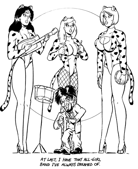 animal_ears black_canary black_hair breasts cleavage_cutout dc_comics doctor_psycho empty_eyes expressionless femsub fishnets greyscale josie_and_the_pussycats large_breasts long_hair maledom monochrome power_girl short_hair standing standing_at_attention super_hero superman_(series) text western wonder_woman