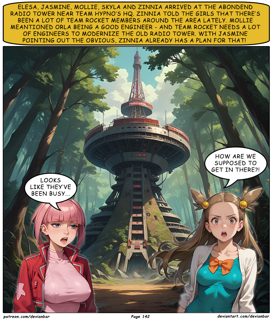 ai_art brown_hair devianbar dialogue jasmine large_breasts long_hair mollie_(pokemon) nintendo pink_hair pokemon short_hair team_hypno text