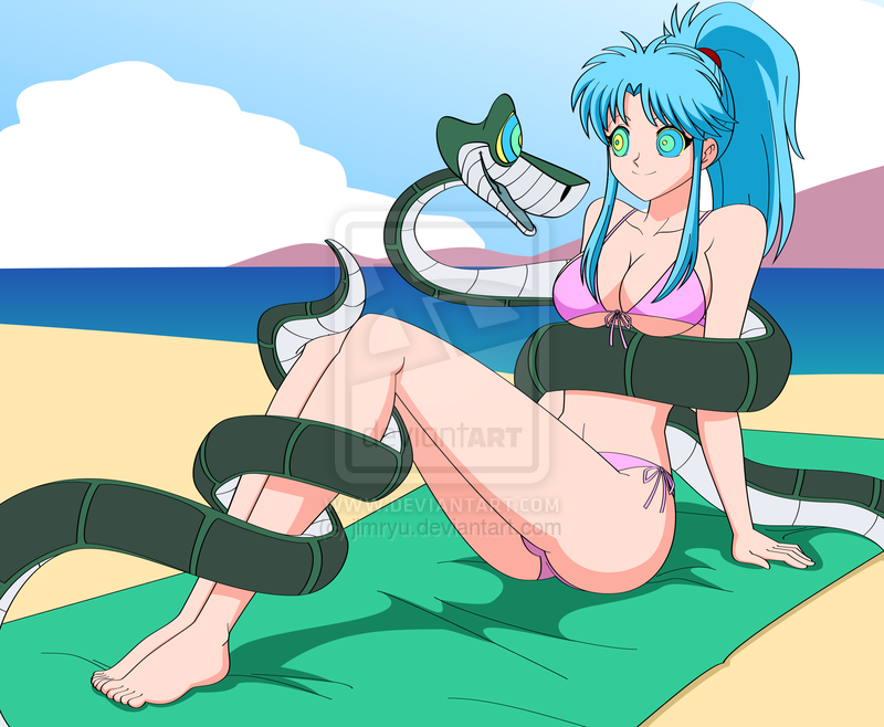 barefoot beach bikini blue_hair botan breasts coils dead_source disney feet femsub happy_trance hypnotic_eyes jimryu kaa kaa_eyes large_breasts long_hair ponytail snake swimsuit the_jungle_book yu_yu_hakusho