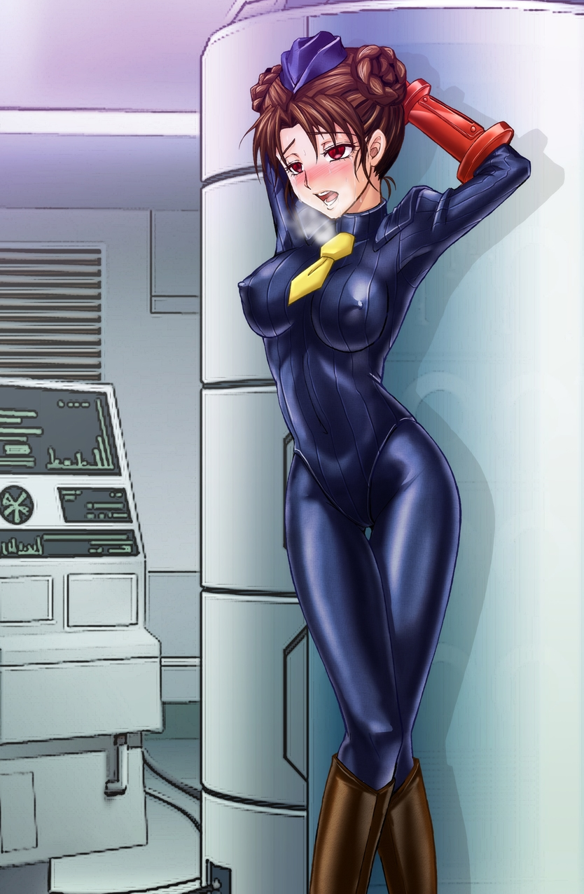 alternate_costume boots braid breasts breath brown_eyes brown_hair capcom chun-li dazed double_hair_bun empty_eyes enemy_conversion erect_nipples erect_nipples_under_clothes eye_roll female_only femsub hair_bun_covers hair_buns hat large_breasts macxe restrained shadaloo_dolls short_hair solo street_fighter sweat tech_control tie