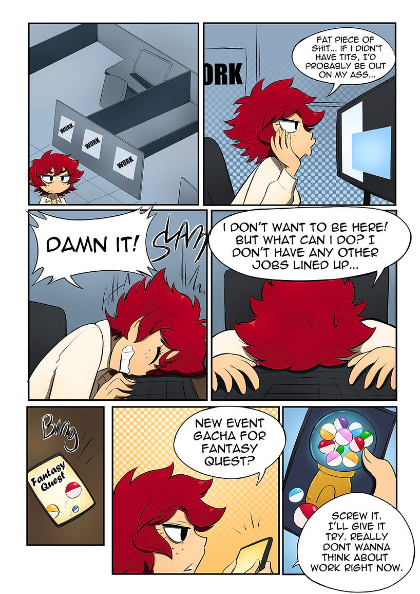 bree_(gacha_gotcha) comic dialogue female_only gacha_gotcha kobi94 original phone red_hair shirt short_hair