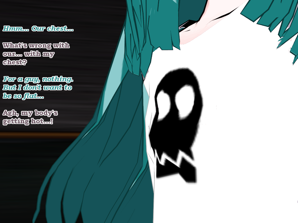 3d cyan_hair feminization flamekin ghost_girl long_hair shirt text transgender