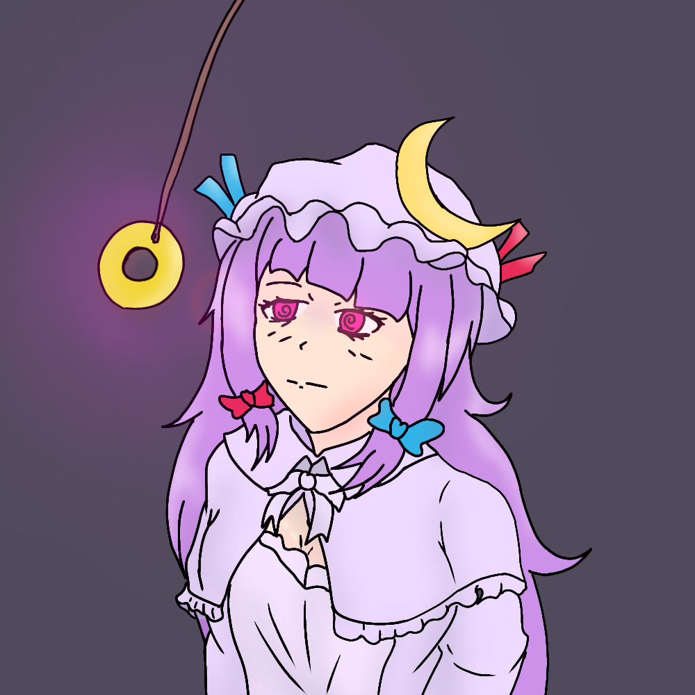 breasts cleavage clothed expressionless female_only femsub long_hair marsjuinor789 patchouli_knowledge pendulum purple_hair simple_background solo spiralwash_eyes tagme touhou