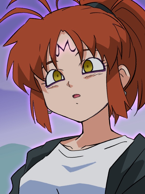 akane_kimidori brown_hair clothed collarbone corruption dr._slump dragon_ball earrings empty_eyes expressionless female_only femsub hitsugi_mc long_hair open_mouth ponytail shirt solo yellow_eyes