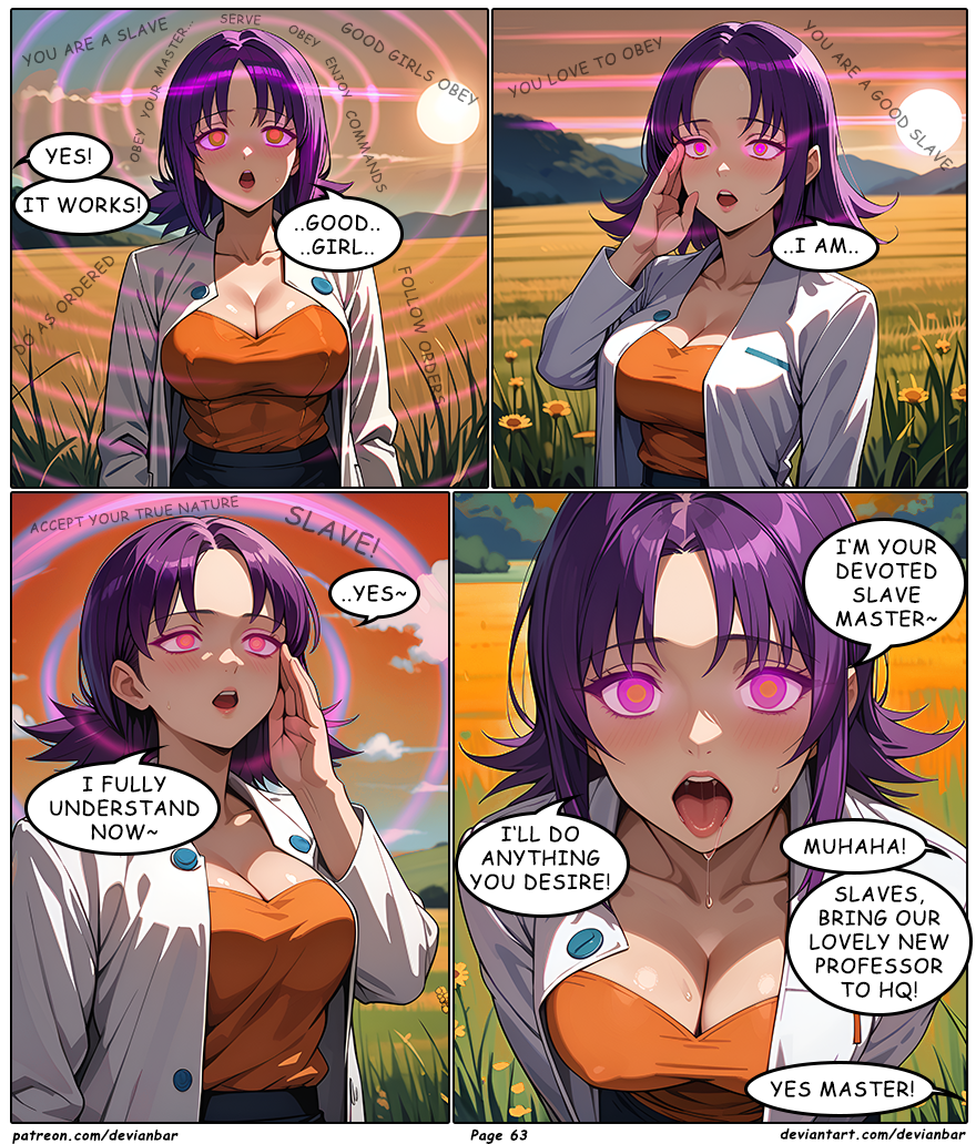 ai_art devianbar dialogue empty_eyes femsub happy_trance large_breasts nintendo pokemon professor_ivy purple_hair resisting short_hair team_hypno text