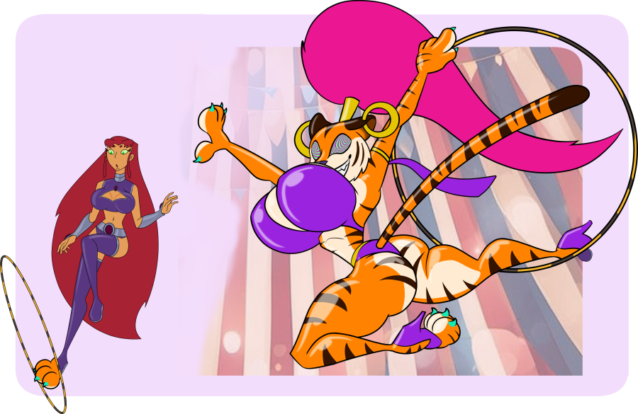 animal_transformation before_and_after dc_comics femsub furry magic ponytail red_hair sequence starfire teen_titans tiger_girl toonification toonvasion transformation