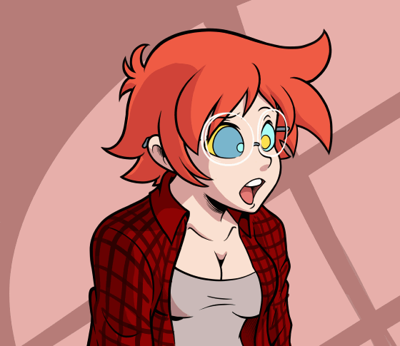 animated animated_eyes_only animated_gif brooke_(team-tan) cleavage clothed collarbone female_only femsub glasses kaa_eyes keeper_of_pots open_mouth original red_hair shirt short_hair simple_background solo