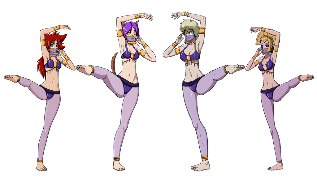 arm_bands arms_above_head artemis_polara barefoot beyblade_(series) black_hair blonde_hair blue_eyes bracelet cat_girl character_request crossover dancer dancing female_only femsub grey_eyes happy_trance harem_outfit headdress hellsing long_hair looking_at_viewer multiple_girls multiple_subs navel purple_hair red_hair salima_(beyblade) see-through seras_victoria short_hair simple_background smile transparent_background veil yellow_eyes