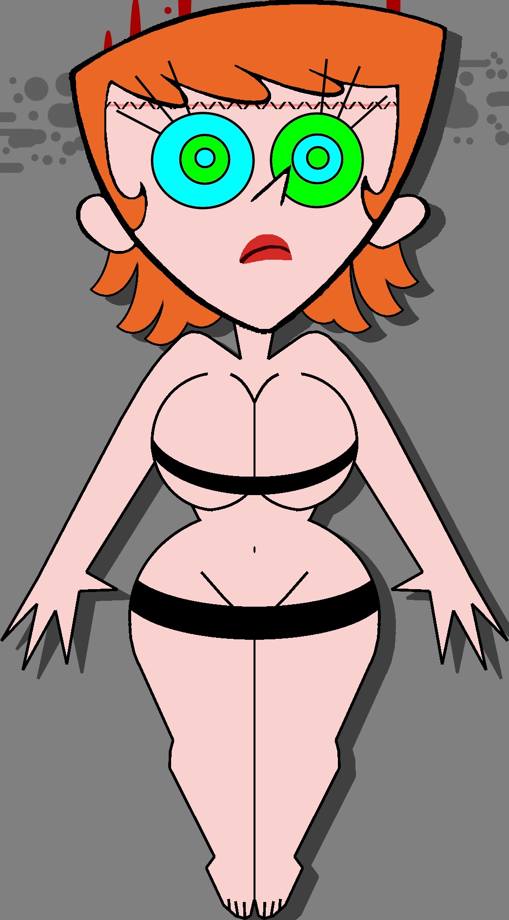 bare_breasts bare_legs bare_shoulders blood bondage breasts cleavage dexter&#039;s_laboratory expressionless huge_breasts large_breasts legs lobotomy milf mom_(dexter&#039;s_lab) multicolored_eyes nude operating_table red_hair restrained robotization stitches surgery tech_control thick_thighs thighs