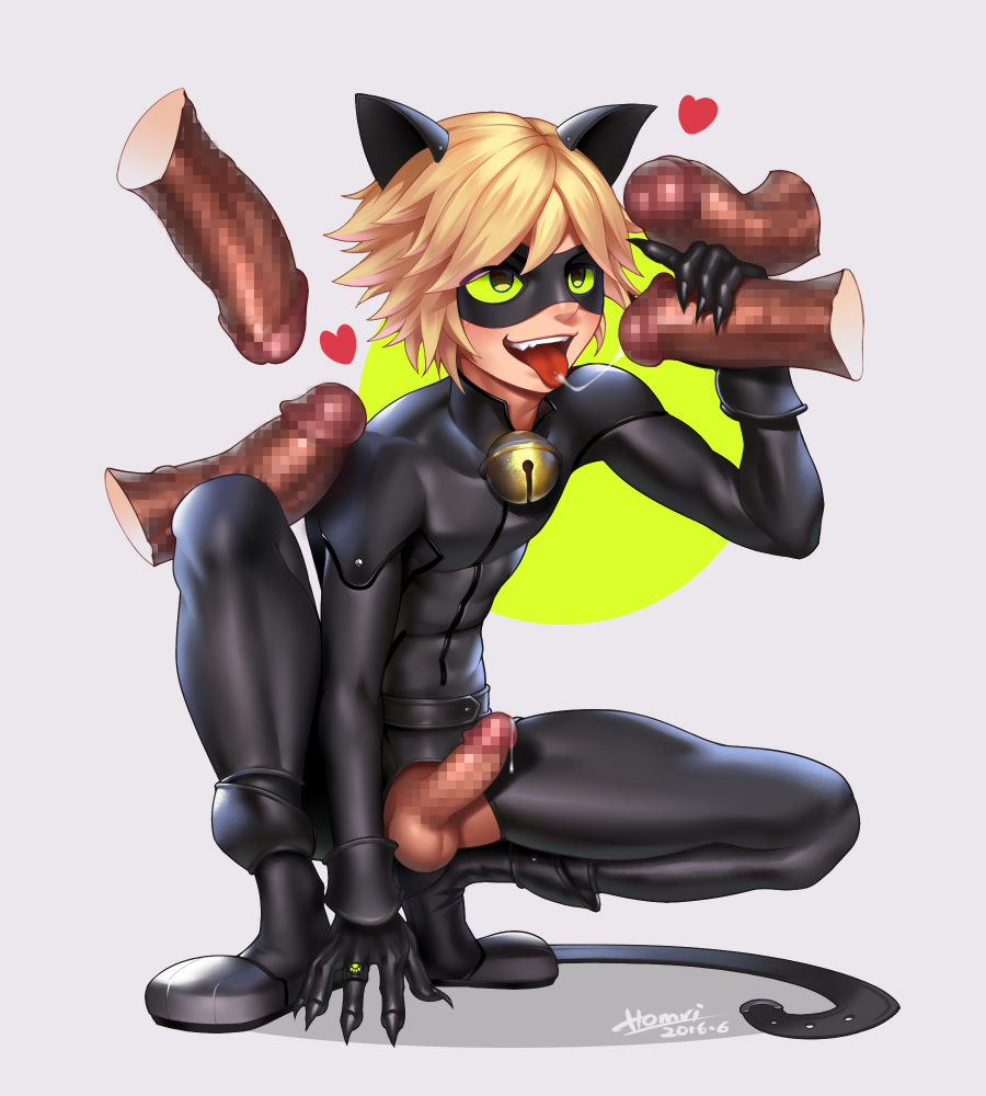 adrien_agreste bell blonde_hair cat_boy cat_ears costume crouching cum empty_eyes erection fellatio green_eyes group_sex happy_trance heart homri jabberwocky_(manipper) male_only malesub manip miraculous_ladybug multiple_penises orgy penis phantom_penis smile squatting tongue tongue_out yaoi