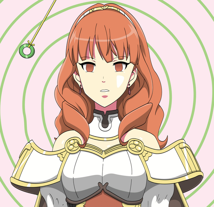 animated animated_gif bare_shoulders celica_(fire_emblem) choker dlobo777 earrings eyebrows_visible_through_hair female_only femsub fire_emblem fire_emblem_echoes gloves headband heavy_eyelids jewelry long_hair looking_at_viewer nintendo opera_gloves orange_eyes orange_hair pink_background ring_background solo