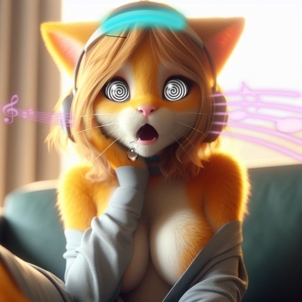 ai_art animal_ears cat_girl drool female_only femsub furry headphones hypnotic_music spiral_eyes symbol_in_eyes thehypnopotamus