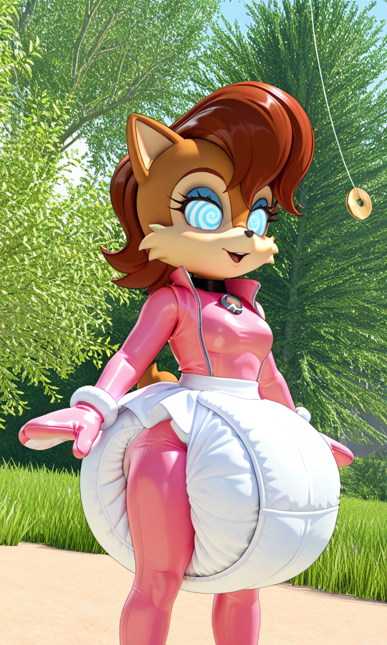 ai_art altered_common_sense alternate_costume animal_ears chipmunk_girl clothed diaper femsub happy_trance rory122 sally_acorn smile sonic_the_hedgehog_(series) spiral_eyes standing_at_attention symbol_in_eyes