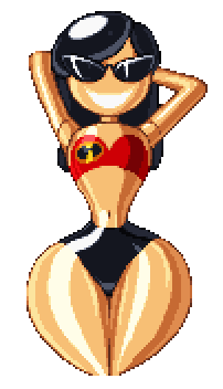 animated animated_gif arms_above_head bimbofication black_hair breast_expansion breasts casetermk cleavage dollification female_only femsub glasses happy_trance knick_knack large_breasts looking_at_viewer midriff navel pixel_art smile solo sunglasses sunny_miami the_incredibles thick_thighs thighs transparent_background violet_parr