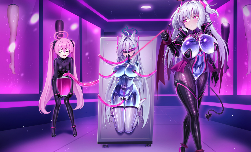 animal_ears blue_archive blush bodysuit boots breast_sucking corruption gas_mask gloves hair_ornament halo iroame jacket koyuki_(blue_archive) large_breasts latex milking milking_machine opera_gloves pink_eyes pink_hair restrained rubber see-through sex_machine shiroko_(blue_archive) shiroko_(terror)_(blue_archive) skeleton small_breasts tail tech_control thigh_boots thighhighs tubes twintails vaginal visor white_hair yuuka_(blue_archive)