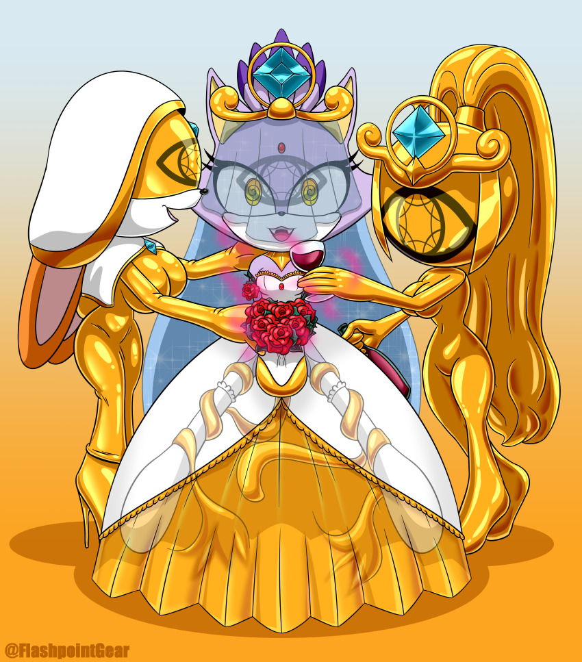 absurdres alternate_costume bare_shoulders blaze_the_cat bodysuit bondage bouquet breasts bridal_veil bunny_ears bunny_girl cat_ears cat_girl character_request dress fangs femsub flashpointgear flower furry gold high_heels hypnotic_accessory hypnotized_hypnotist large_breasts latex living_costume love_potion milf multiple_girls multiple_subs open_mouth possession princess roses royalty see-through smile sonic_the_hedgehog_(series) spiral_eyes tagme tentacles vanilla_the_rabbit wedding_dress wine x-ray