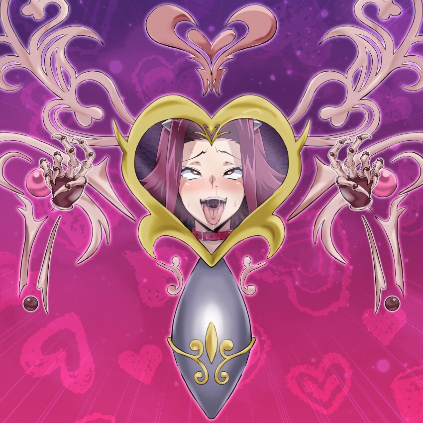 ahegao akiza_izinski blush brown_eyes card collar eye_roll femsub heart heart_eyes kenzentamaki red_hair symbol_in_eyes tongue tongue_out trapped yu-gi-oh! yu-gi-oh!_5d&#039;s