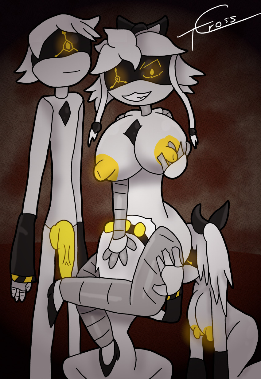 analingus breasts cunnilingus cyn_(murder_drones) femdom femsub malesub murder_drones nipples penis robot robot_boy robot_girl serial_designation_j serial_designation_n serial_designation_v symbol_in_eyes tcross white_hair